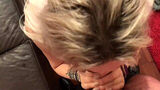 small blonde teen gives deep blowjob to big cock