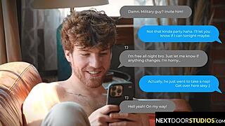 Military hunk gets spitroasted by twink roommate and big cocked jock.