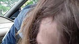 giving morning blowjob to buddy in car