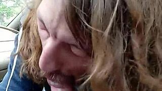 giving morning blowjob to buddy in car