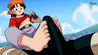 Femdom dragon ball with footjob and blowjob for a big cock