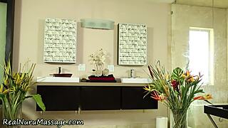 Ebony Masseuse Soaked in Sticky Cum