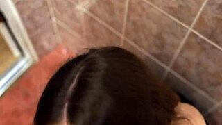 Sloppy and eager amateur gets messy with cum shower