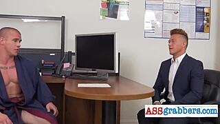 gay sex at the ceos office with hunk costumes at work.