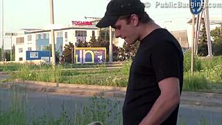 Cute Blonde Hottie Public Street Threesome!