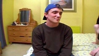 brunette teen auditions with blowjob while boyfriend watches the cumshot