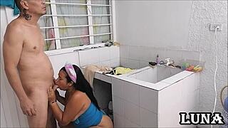 Venezuelan Prostitute Washes Clothes While Getting Fucked And Cum In Mouth