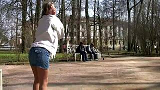 these cute european teens are casually flashing their naked tits and pussies in public places.