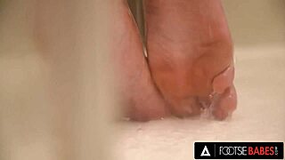 Footsie babes - gorgeous babe sybil in stockings makes her man cum on her pretty feet. 👣