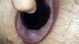 Fucking my horny puffy man pussy with a toy in homemade anal scene