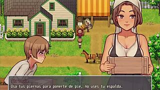 hentai game instructor gives blowjob and shows huge ass in bathroom.