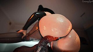 A solo performance of a pretty girl shaking her ass and wanking a big dick on Halloween