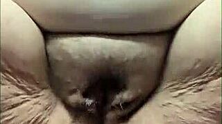 Fat hairy pussy gets fingered and fucked with dildo squirting wet