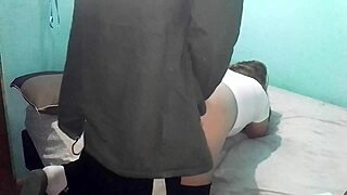 latina milf bent over doggystyle on cold day.