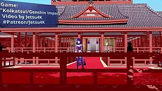 Genshin Impact scene with Raiden Shogun in 3D animation, 4K uncensored.