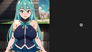 Konosuba Aqua enjoys standing sex and creampie in this hentai game scene.