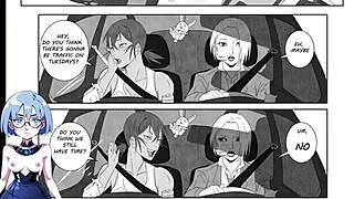 Cartoon girls have a night out together.