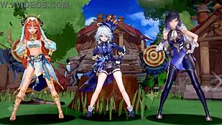 Genshin Impact Characters Furina, Nilou, and Yelan in Hentai MMD Animation