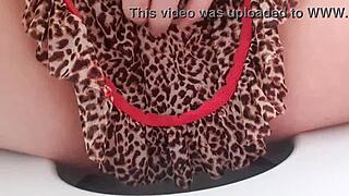 naughty latina girl sits to pee without panties showing her big shaved pussy in transparent nightgown