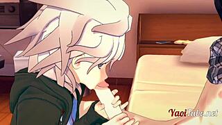 Dangan Ronpa 2 - Ouma x Nagito Blowjob And Doggy Style Bareback With Creampie - Yaoi 3D