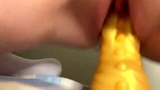 Young lesbians orgasm with monster dildo in tight pussy