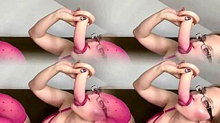 Sissy slut gets bimbofied with a big dildo and lingerie