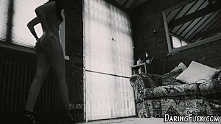 A classy babe in lingerie and stockings engages in hardcore fucking with heels on