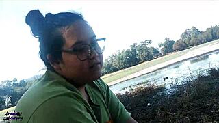This Latina wife gives a steamy public blowjob by the lake.