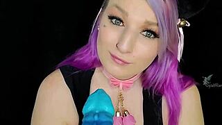 Tiny teen tackles a huge bad dragon toy with ease.