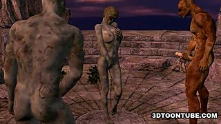 hey, check out this 3d cartoon zombie babe getting double teamed outdoors!