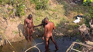 Big black cock penetrates tight ass in rough country sex