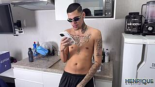 Brother-in-law touches my big dick and gets choked on it in homemade gay scene