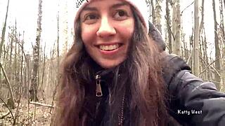 Public teen gets peed on in the woods
