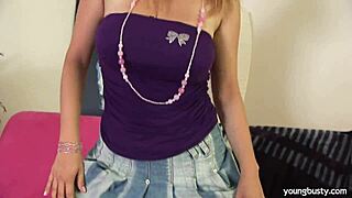 busty blonde teen tiana enjoys solo masturbation with her shaved pussy