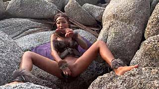 Busty pornstar Monika Fox enjoys outdoor anal play