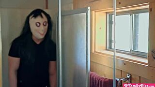 scared teen stepsisters get pranked by stepbro in halloween group threesome with big cocks