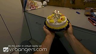 vr bangers birthday surprise with two wild redheads banging hard in pov