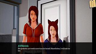 Redhead girl with small tits in an adult visual novel