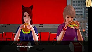 Redhead girl with small tits in an adult visual novel