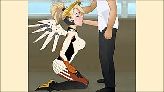 overwatch mercy hentai deepthroat blowjob scene