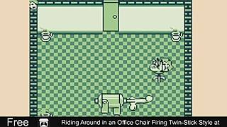 Riding office chair, firing twin-stick style at work