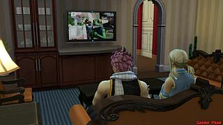 lucy begs natsu to fuck her big tits in fairy tail anime 😍