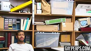 Tattooed Ebony Thief Barebacked by Security Guard