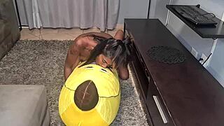 Tattooed Desi Slut Humps Big Banana in Close-Up Action!