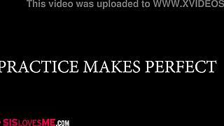 Aubry gets a quick handjob on her knees