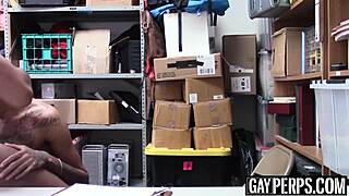 Tattooed Ebony Thief Barebacked by Security Guard