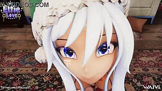 hentai vtuber elfie love gives blowjob cumshot on tits in 3d vrchat mmd