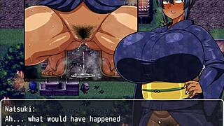 Tanned girl natsuki gets her huge tits wet in hentai game ep 35