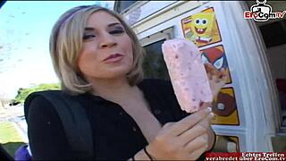 Blonde student with tiny 18+ tits picked up for car sex