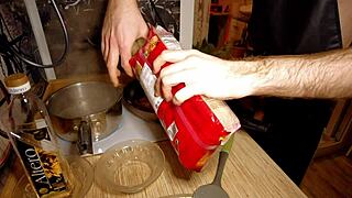 Sexy gay chef cooking NAKED, playing with toys in kitchen solo!